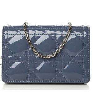 LADY DIOR NANO POUCH - DENIM BLUE PATENT CANNAGE CALFSKIN